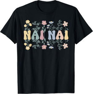 Nai Nai Flowers Nai Nai Grandmother Nai Nai Grandma T-Shirt - T-Shirt | Black