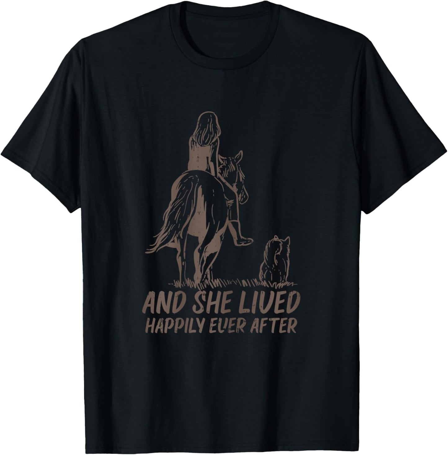 BoredKoalas Horse Shirts Riding Equestrian Gifts She Lived Happily Horse Dog Animal Lover Girls Women Gift Blue X-Small T-Shirt - T-Shirt | Black