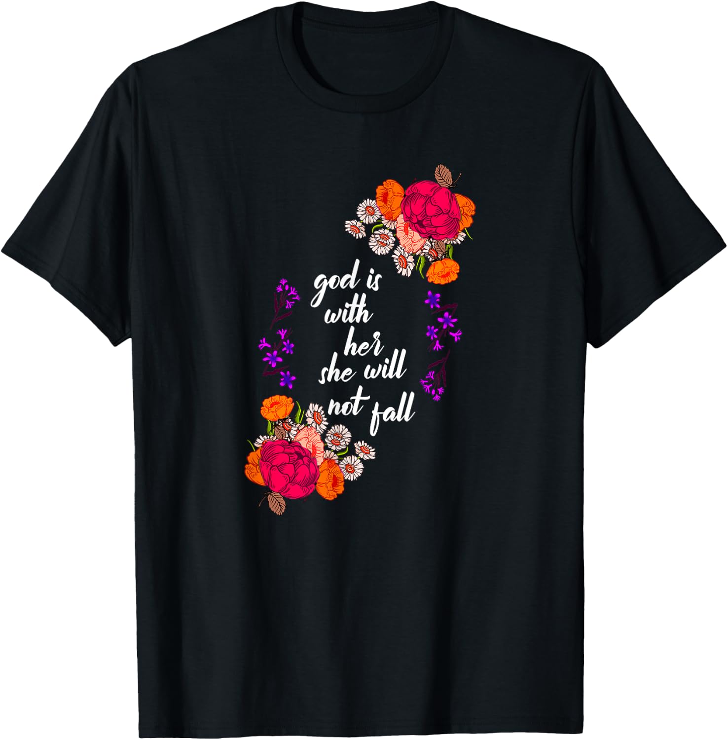 God Is With Her Biblical Quote Godly Sayings Christian Gift T-Shirt - T-Shirt | Black