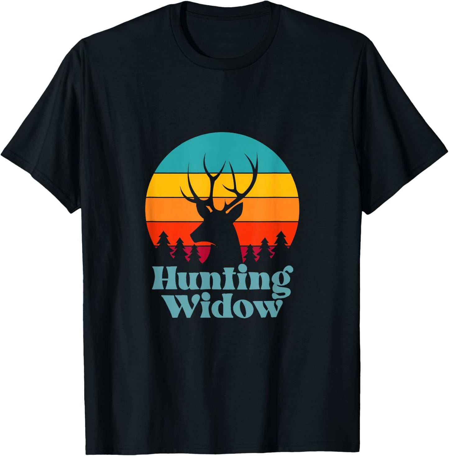 Retro Hunting Widow Deer Sunset Design T-Shirt - T-Shirt | Black