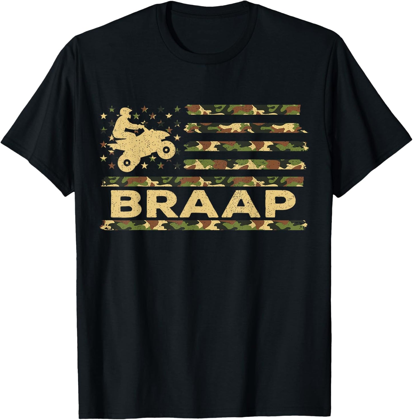 Braap Camouflage USA American Flag Quad Bike ATV Gift T-Shirt - T-Shirt | Black