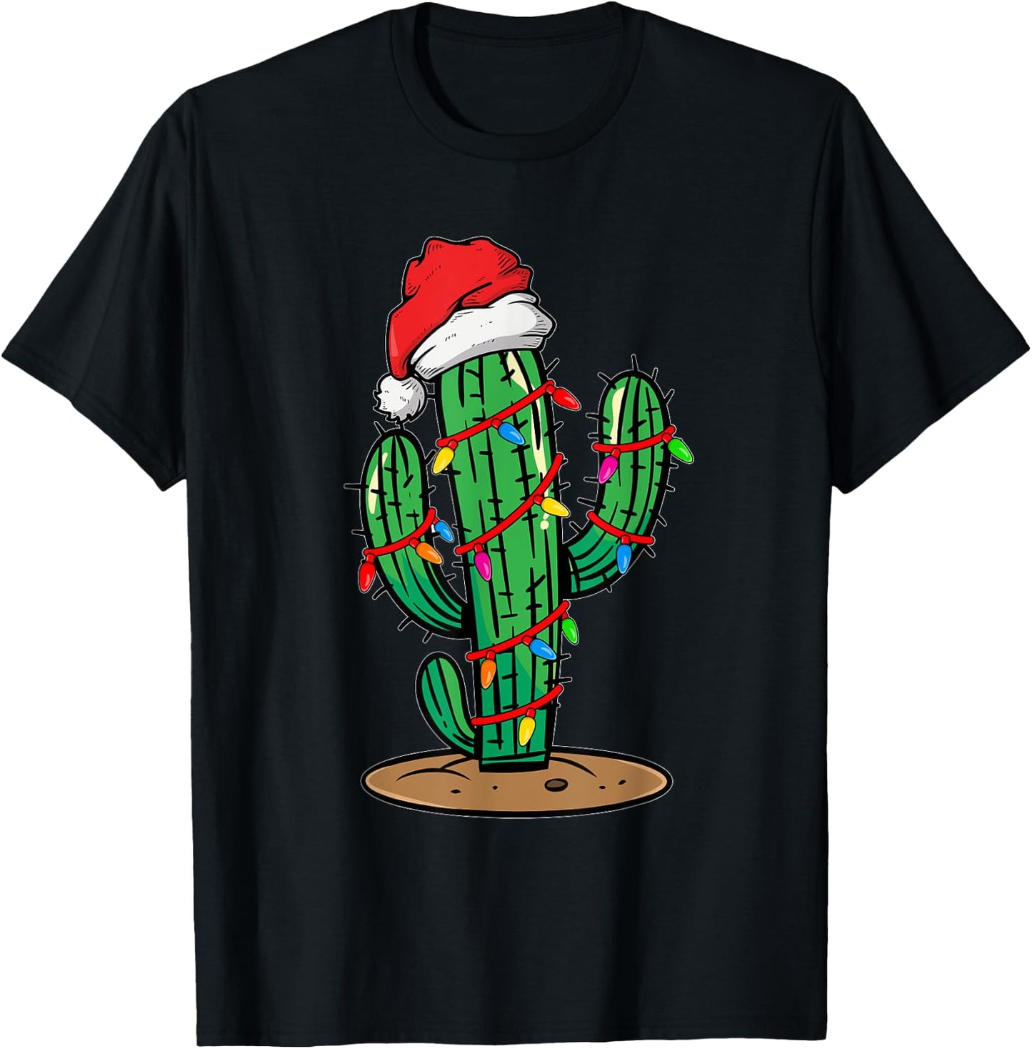 Christmas Lights Cactus Lover Funny Xmas Gift T-Shirt - T-Shirt | Black