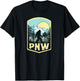 Vintage PNW Bigfoot Outdoor Badge Mountains & Trees T-Shirt - T-Shirt | Black