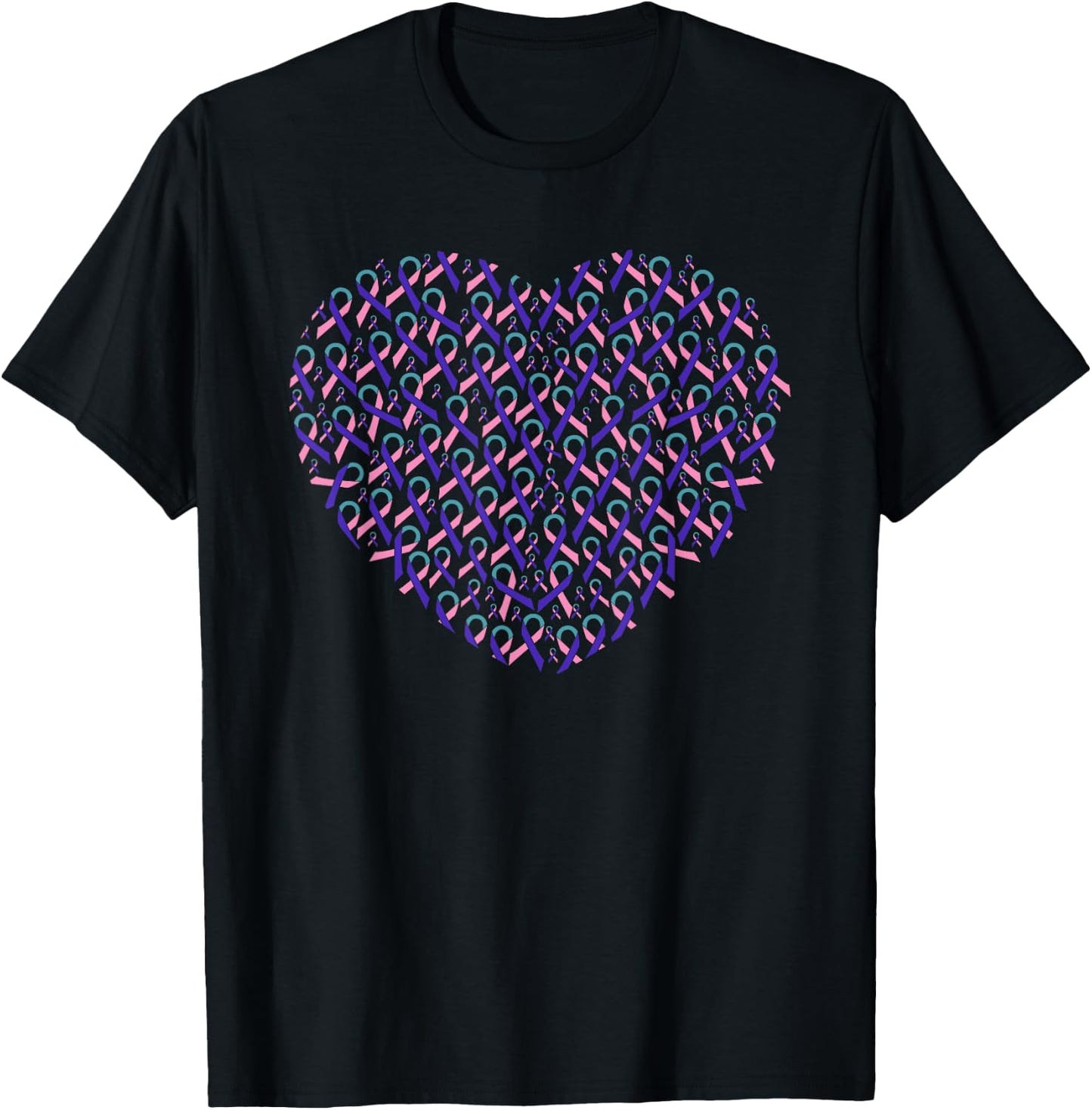 Thyroid Cancer Awareness Teal Ribbon Heart Gift Support Figh T-Shirt - T-Shirt | Black