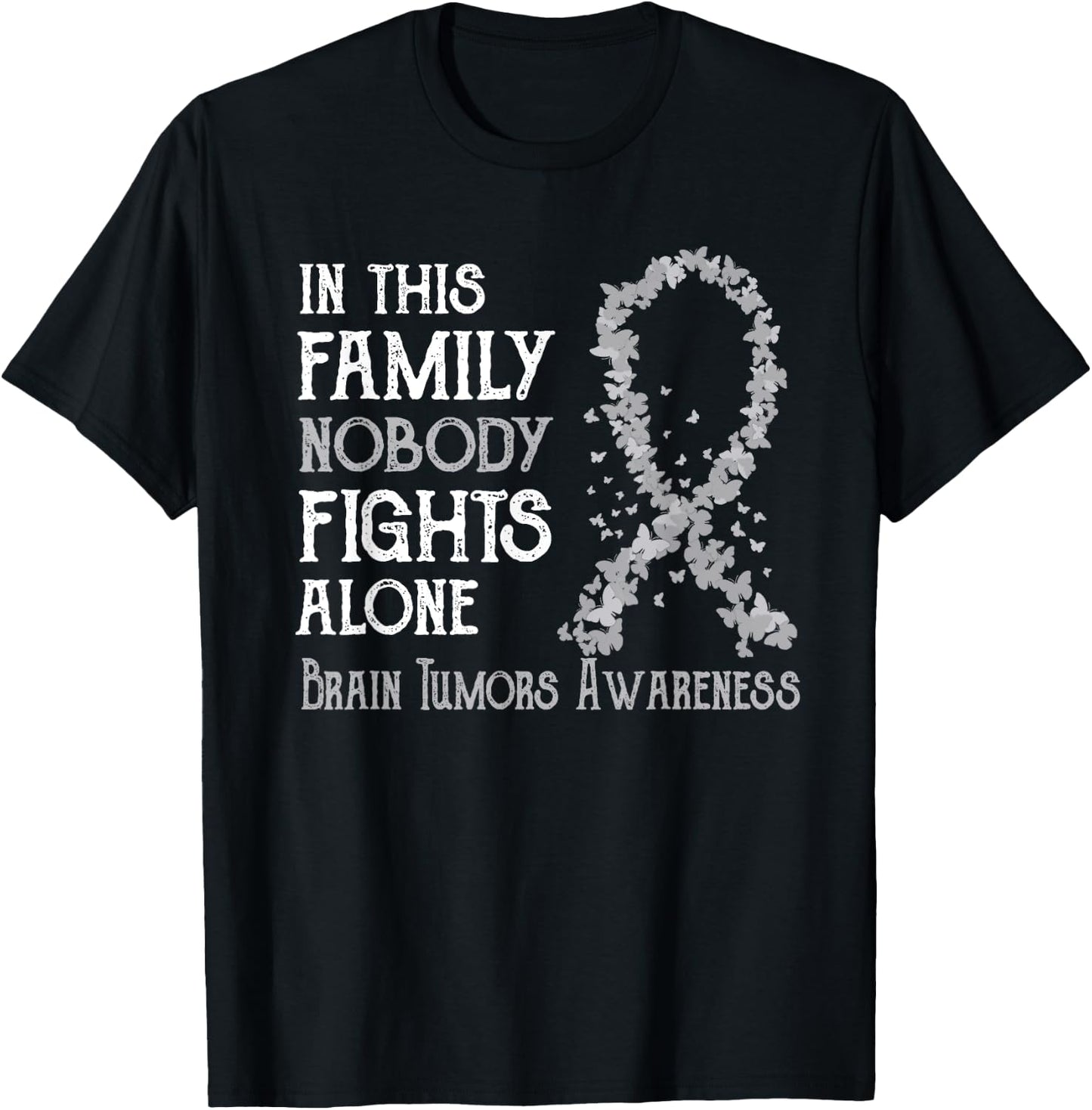 In This Family Nobody Fights Alone Brain Tumors T-Shirt - T-Shirt | Black