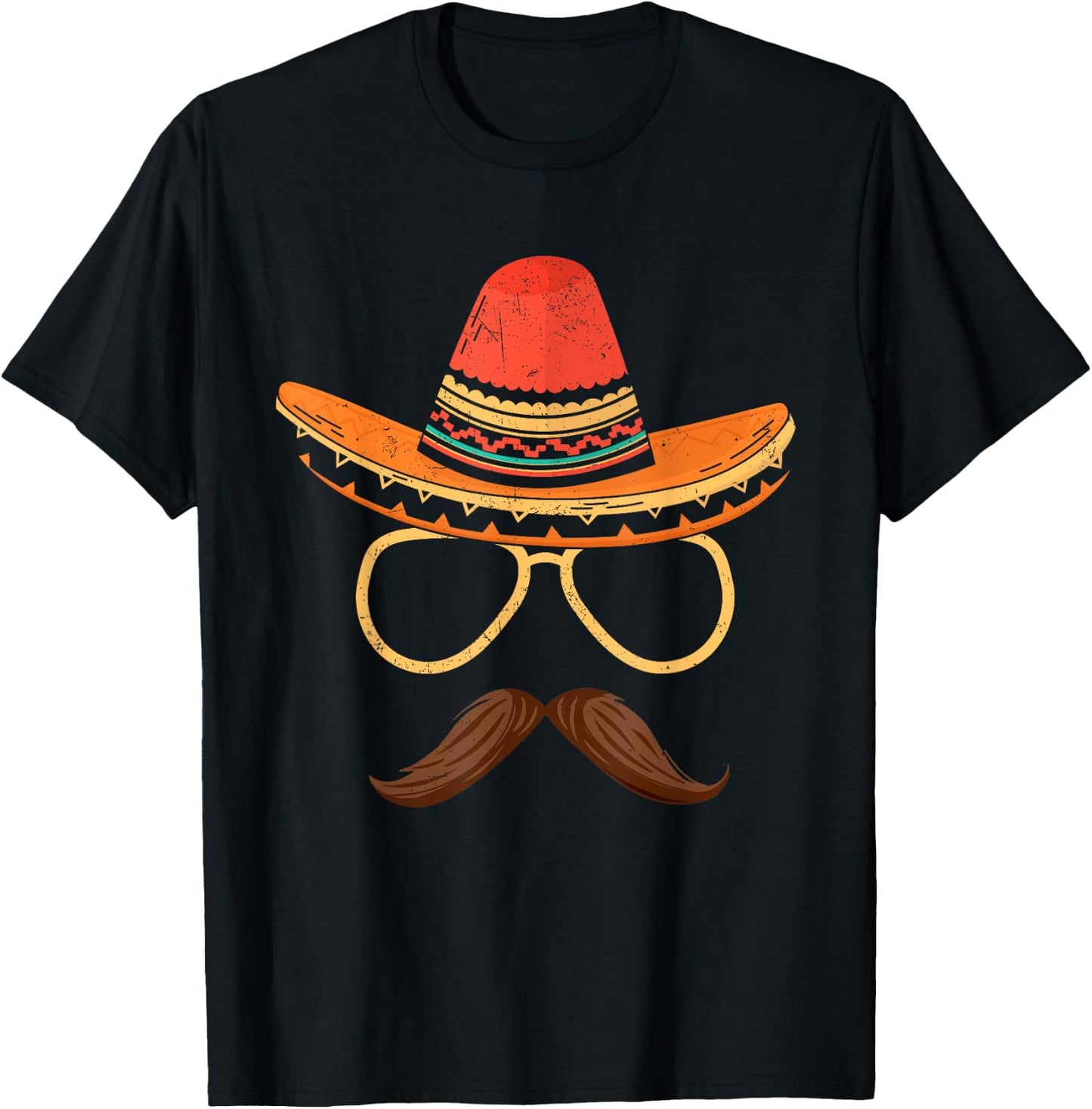 Sombrero Face Cinco De Mayo Mexican Fiesta Party Men Boy Dad T-Shirt - T-Shirt | Black