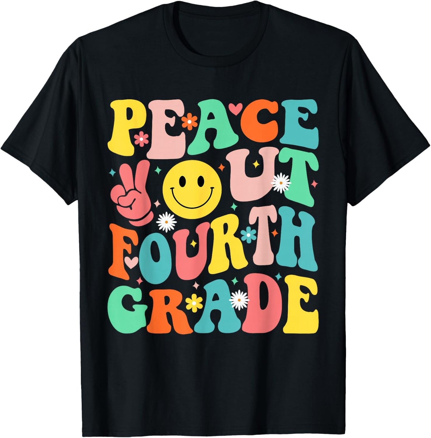 Peace Out Fourth Grade Groovy 4th Grade Last day of school T-Shirt - T-Shirt | Black