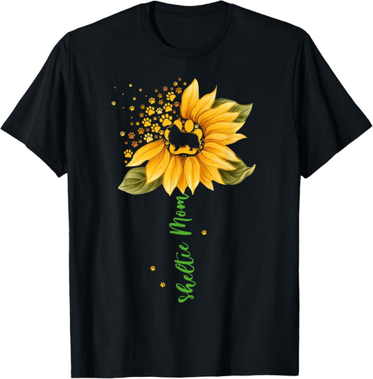 Sheltie Mom Cool Sunflower Shetland Sheepdog Dog Lover Gifts T-Shirt - T-Shirt | Black