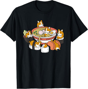 Ramen Sushi Corgi Dog T-Shirt - T-Shirt | Black