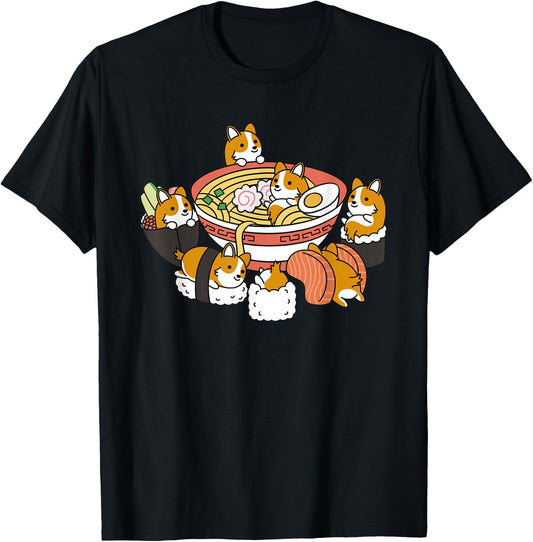 Ramen Sushi Corgi Dog T-Shirt - T-Shirt | Black