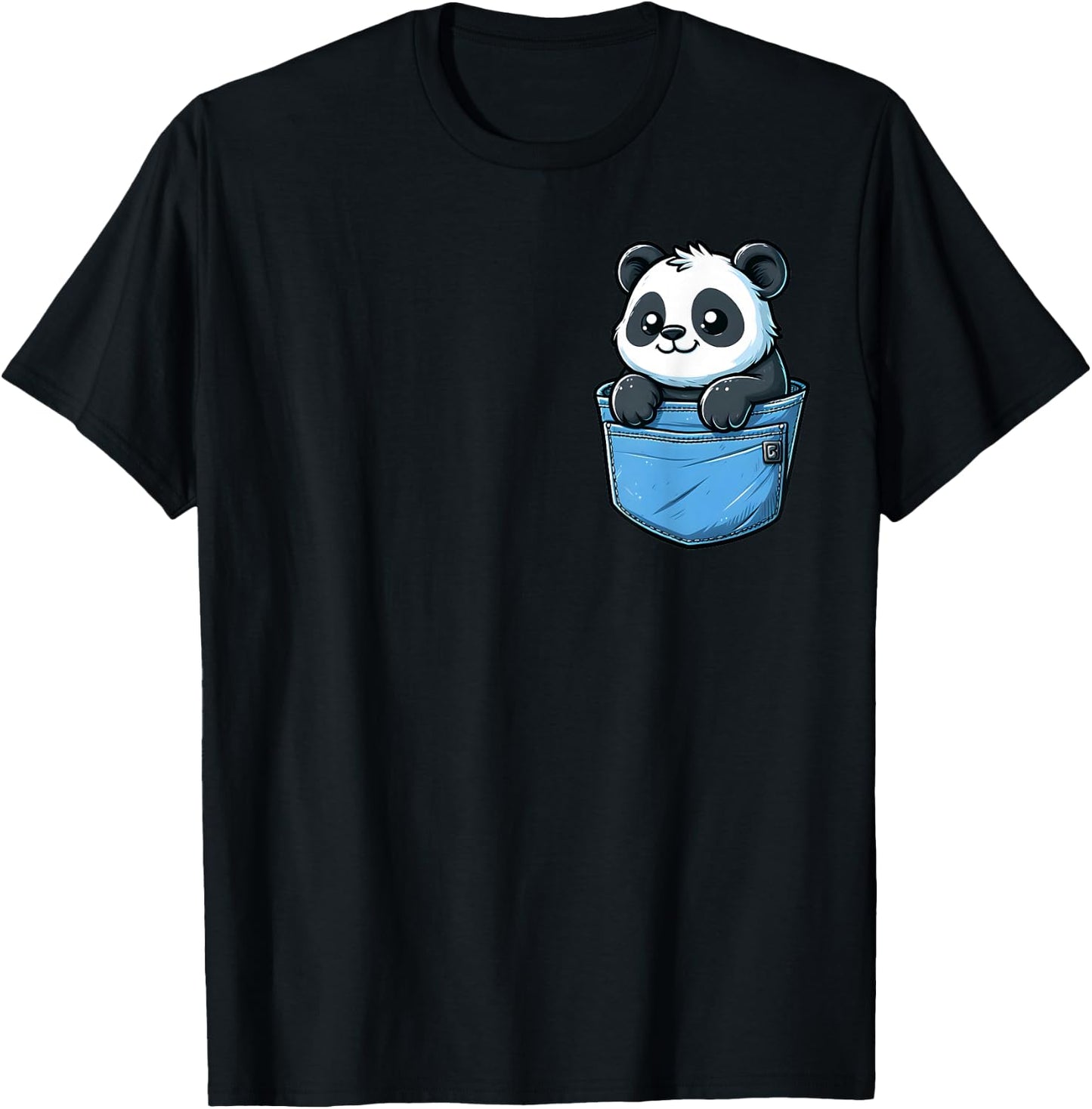 Adorable Panda in Pocket for Kids, Boys, Girls, Women T-Shirt - T-Shirt | Black