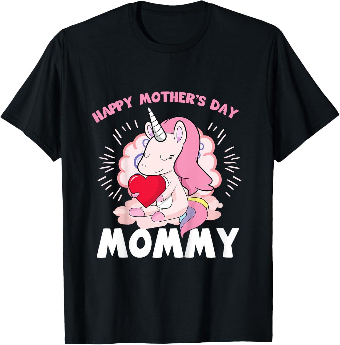 Happy Mothers Day Mommy Daughter To Mom Unicorn Toddler Girl T-Shirt - T-Shirt | Black