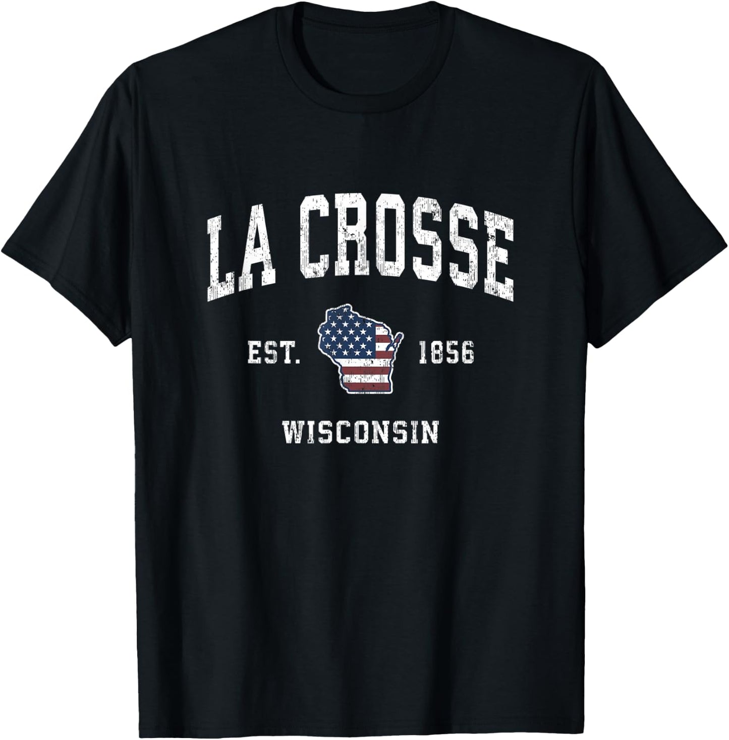 La Crosse Wisconsin WI Vintage American Flag Sports Design Women Kids Men T-Shirt - T-Shirt | Black