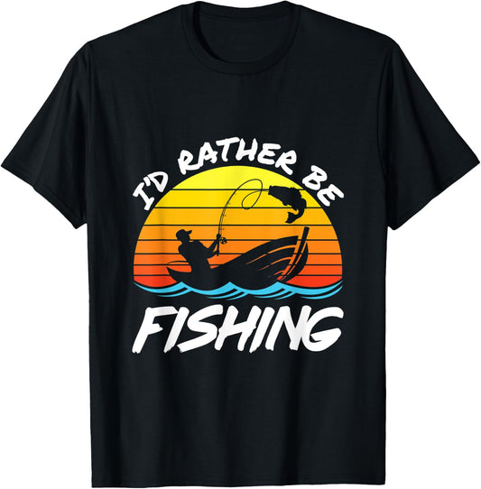 I'd Rather Be Fishing Fisherman Dad Retro Father's Day T-Shirt - T-Shirt | Black