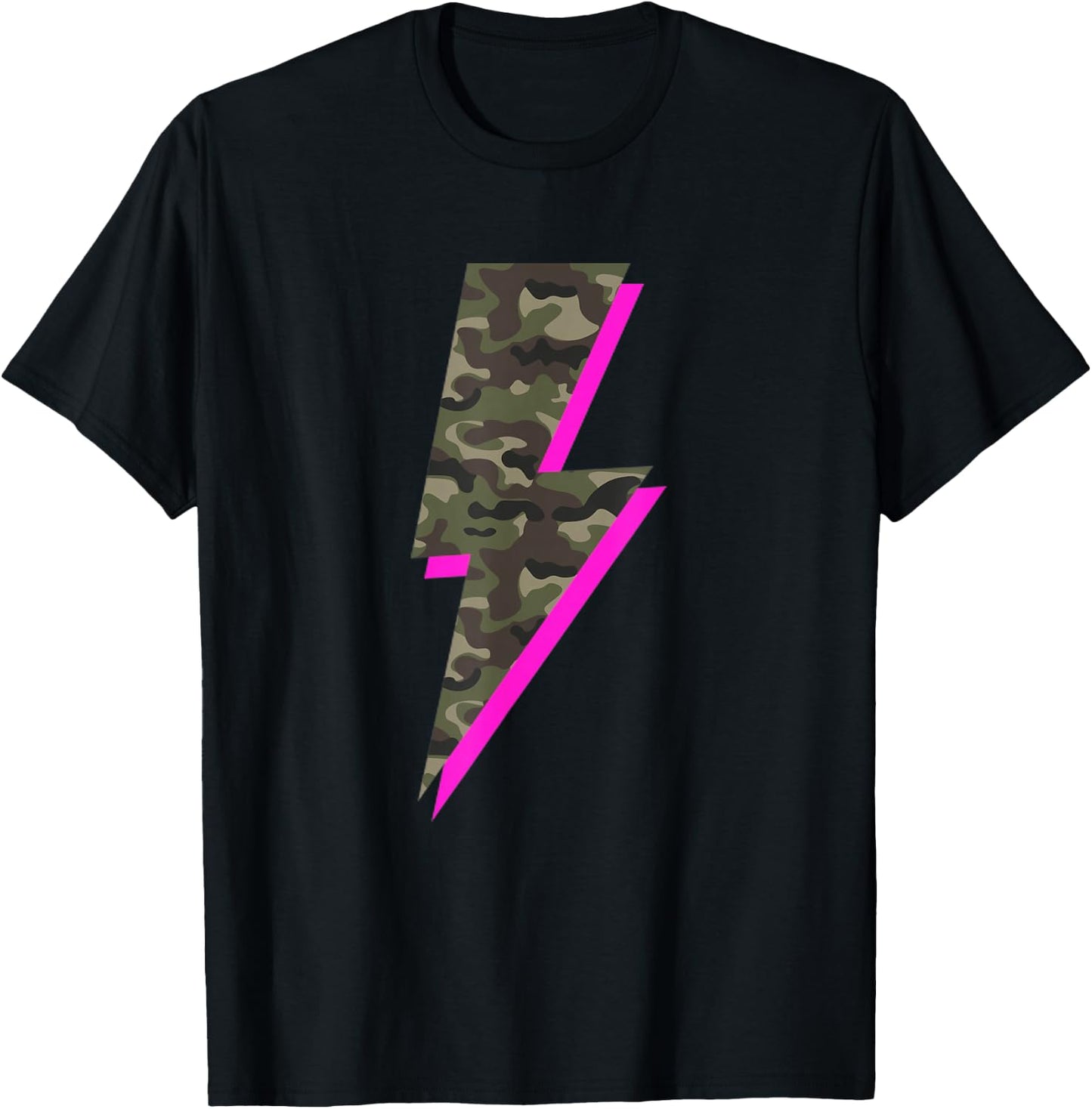 Lightning Bolt Camo Hot Pink Camouflage Graphic Print T-Shirt - T-Shirt | Black