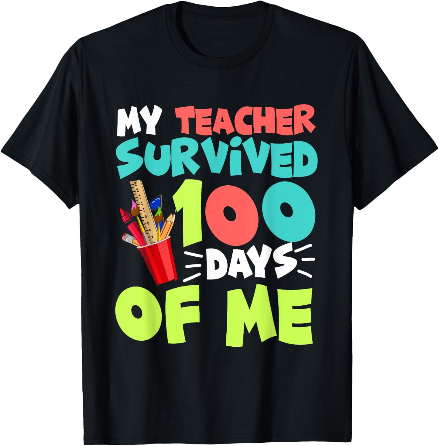 Funny School Boys Girls Kids Gift 100 Days of School T-Shirt - T-Shirt | Black
