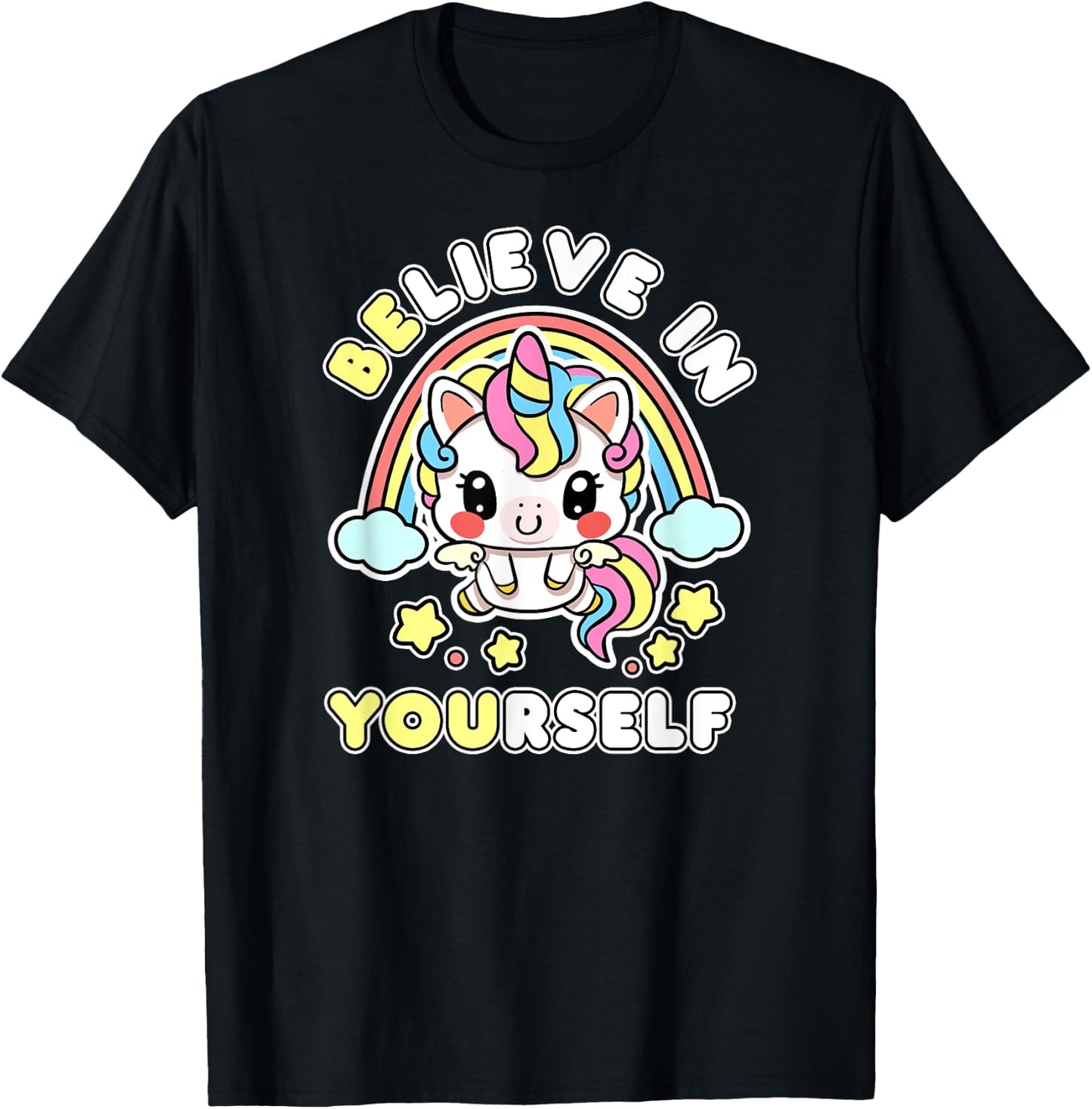 Be You Believe In Yourself Unicorn Positive Message Quotes T-Shirt - T-Shirt | Black