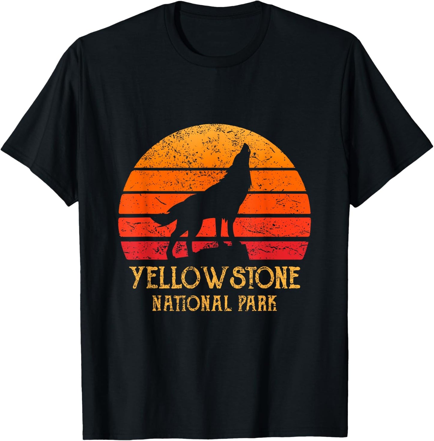 Vintage 80s Retro Yellowstone National Park Souvenir Wolf T-Shirt - T-Shirt | Black