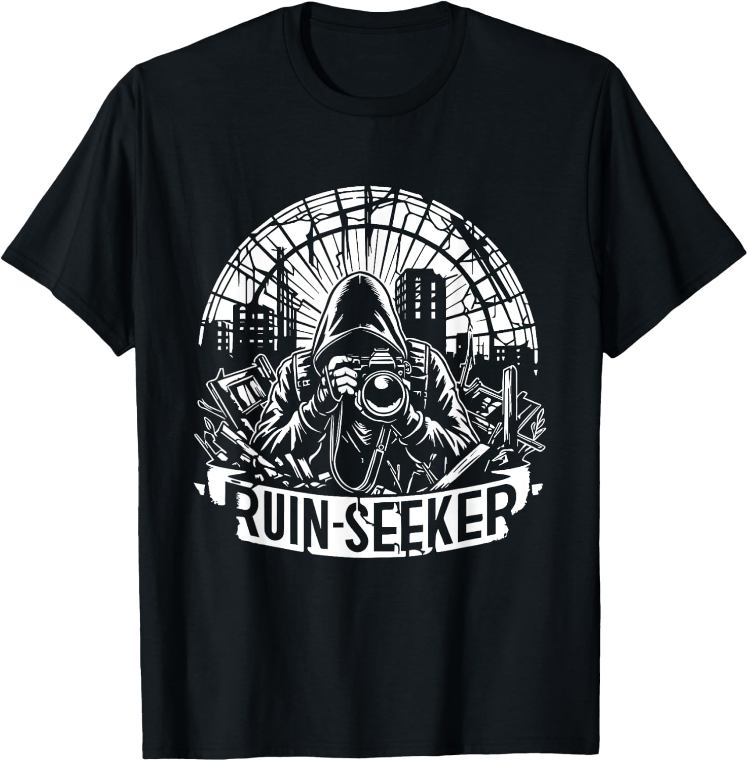 Retro Urban Explorer - Abandoned Places Vintage Ruin Seeker T-Shirt - T-Shirt | Black