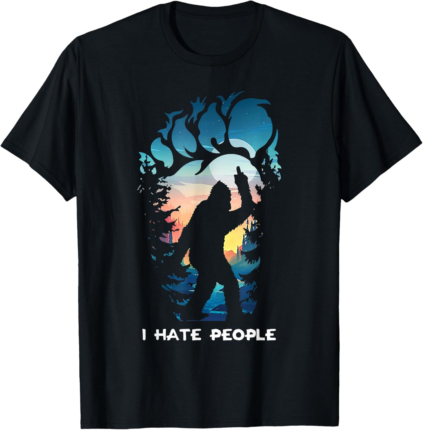 Alien Bigfoot Middle Finger I Hate People Abduction Colorful T-Shirt - T-Shirt | Black