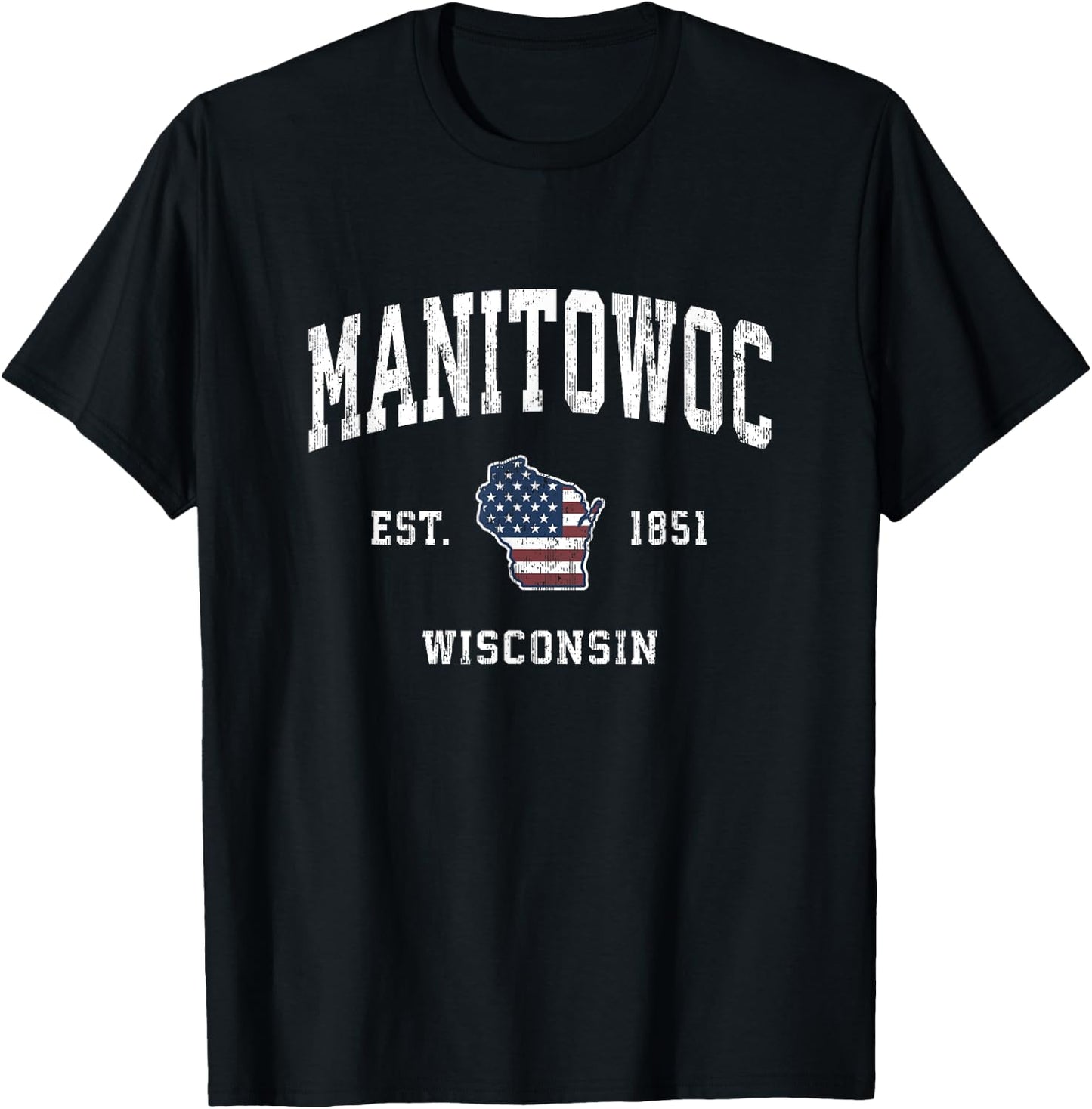 Manitowoc Wisconsin WI Vintage American Flag Sports Design T-Shirt - T-Shirt | Black