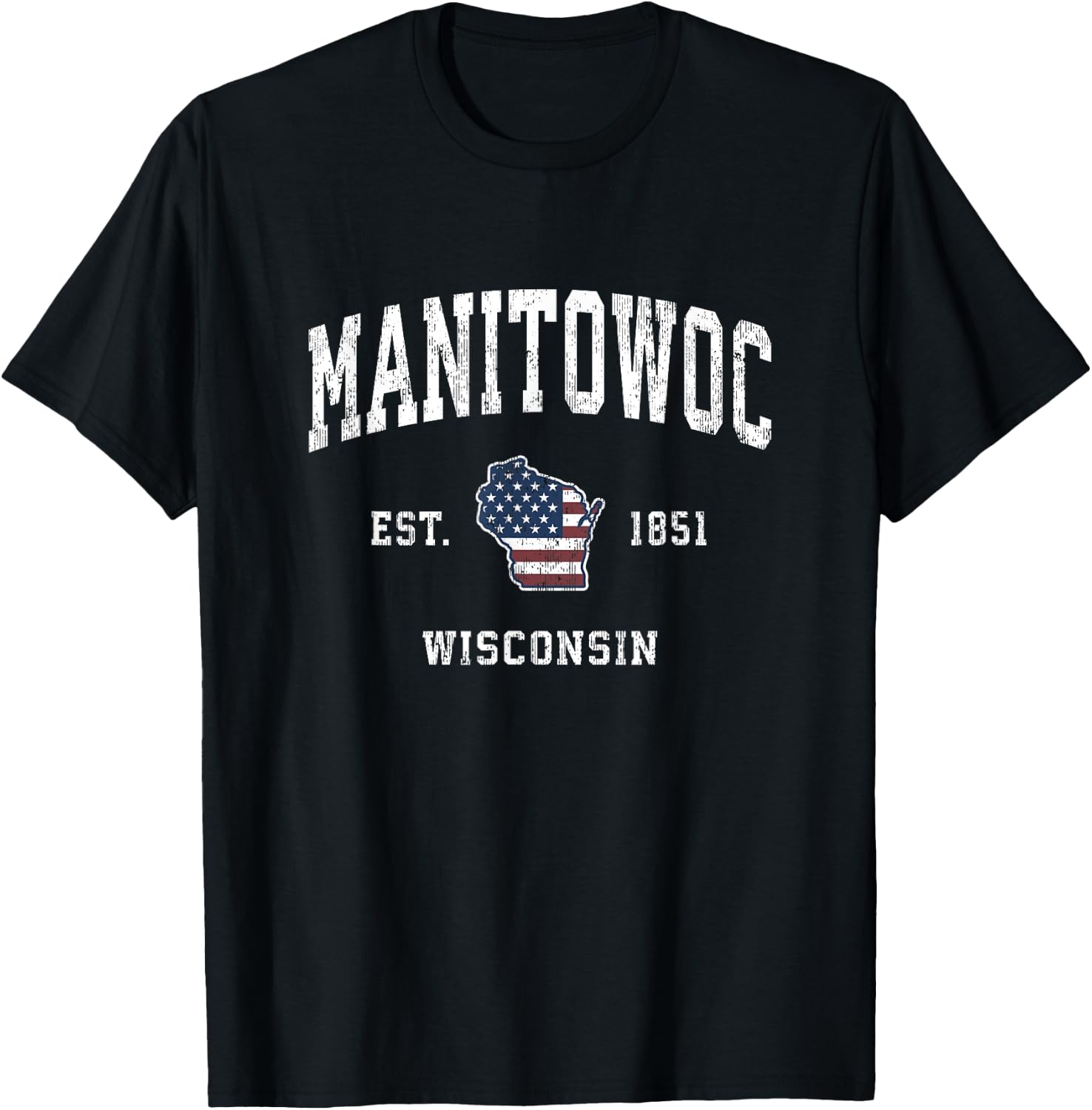Manitowoc Wisconsin WI Vintage American Flag Sports Design T-Shirt - T-Shirt | Black