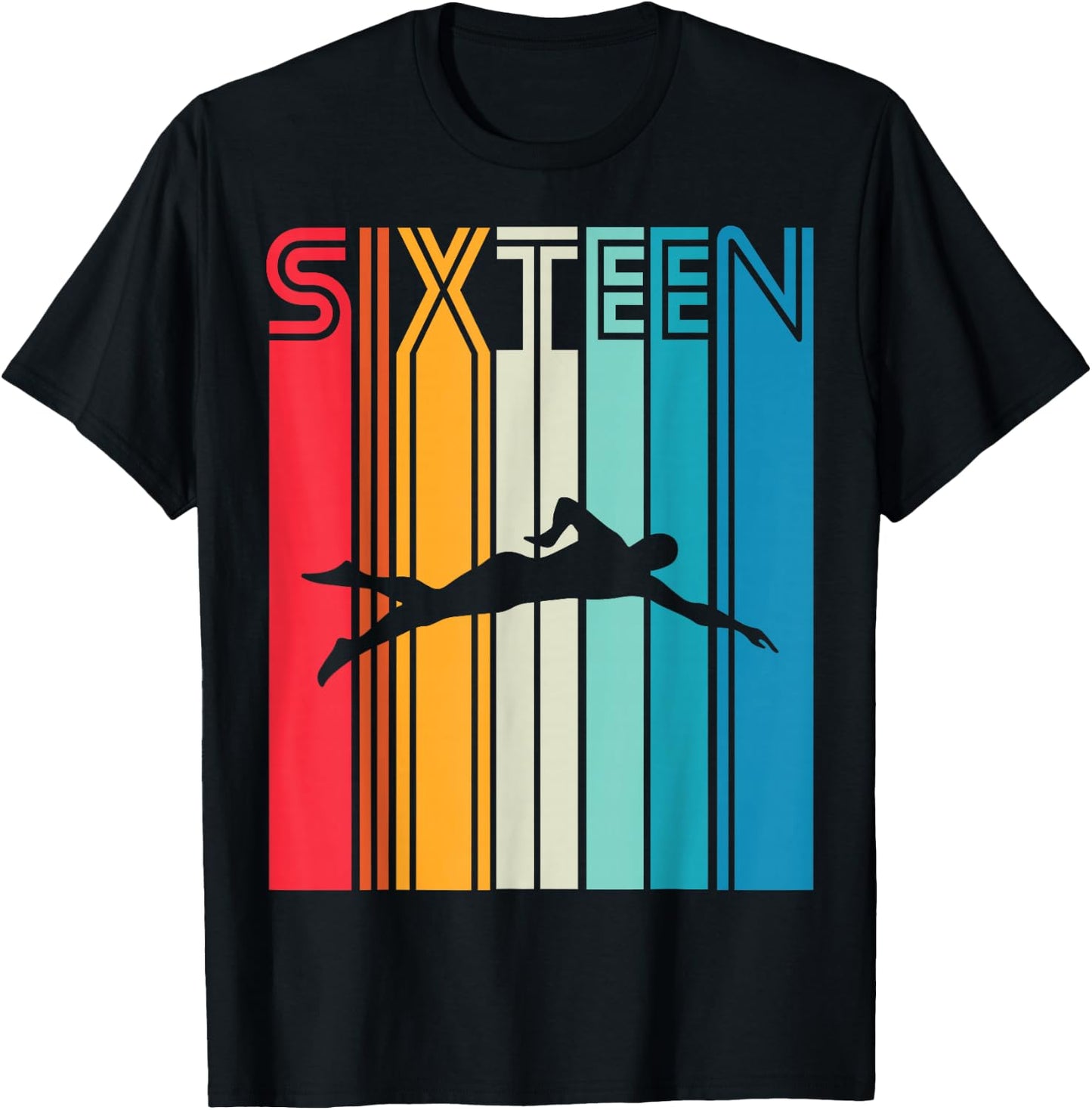 16th Birthday Gift Swimming Retro Swimmer T-Shirt - T-Shirt | Black