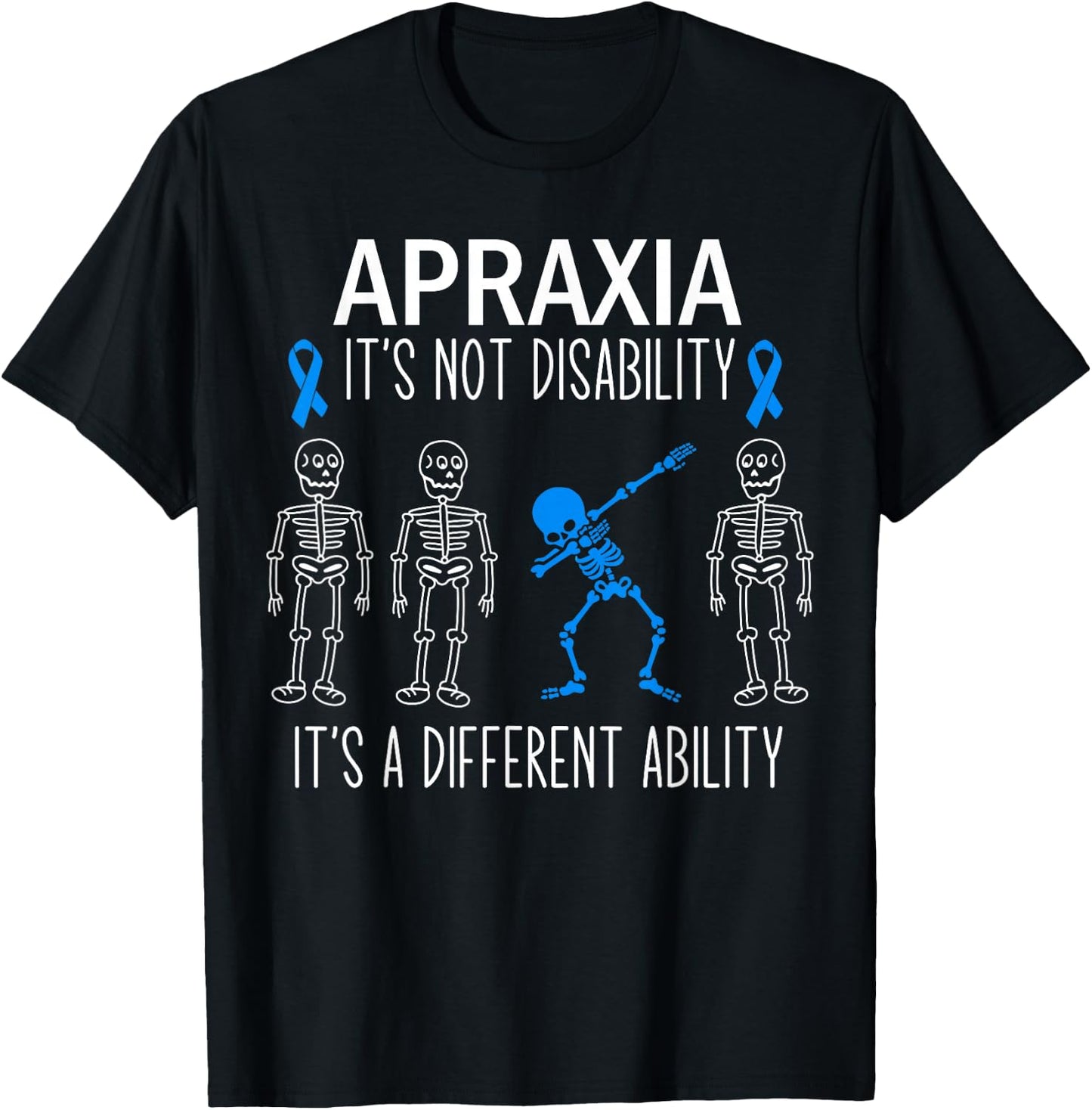Apraxia Awareness Dabbing Different Ability Blue Ribbon T-Shirt - T-Shirt | Black