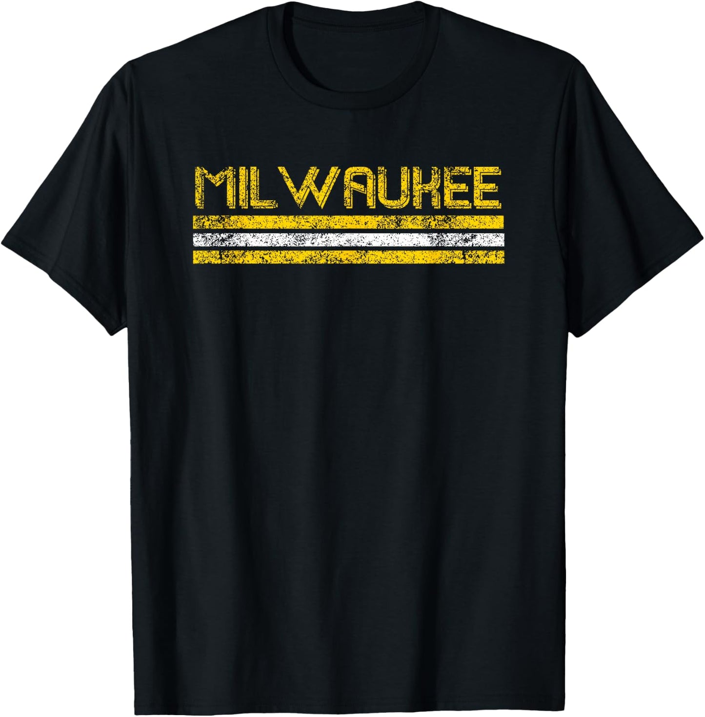 Milwaukee Wisconsin Retro Vintage Weathered Stripe Throwback T-Shirt - T-Shirt | Black