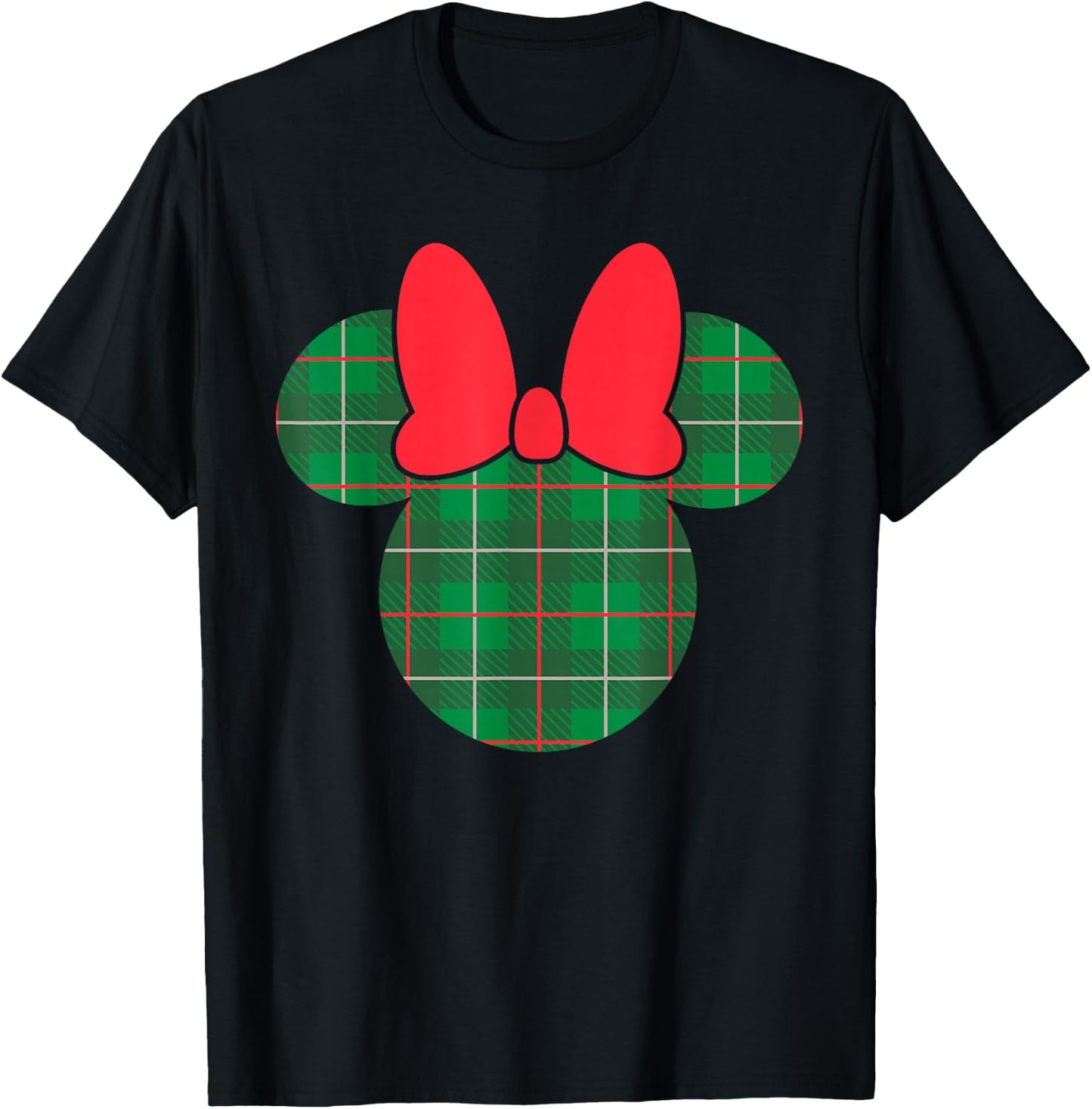 Disney Minnie Mouse Icon Green and Red Holiday Plaid T-Shirt - T-Shirt | Black