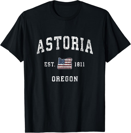Astoria Oregon OR Vintage American Flag Sports Design Women Kids Men T-Shirt - T-Shirt | Black
