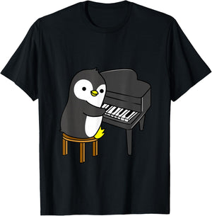 Penguin Playing Piano T-Shirt - T-Shirt | Black