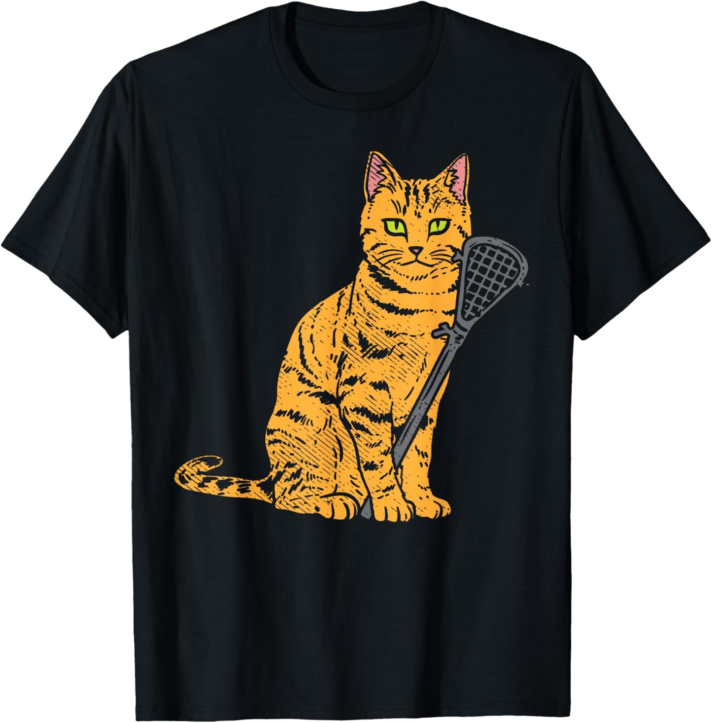 Cat Lacrosse Stick Cute Animal Pet Lax Player Coach Gift Women Kids T-Shirt - T-Shirt | Black