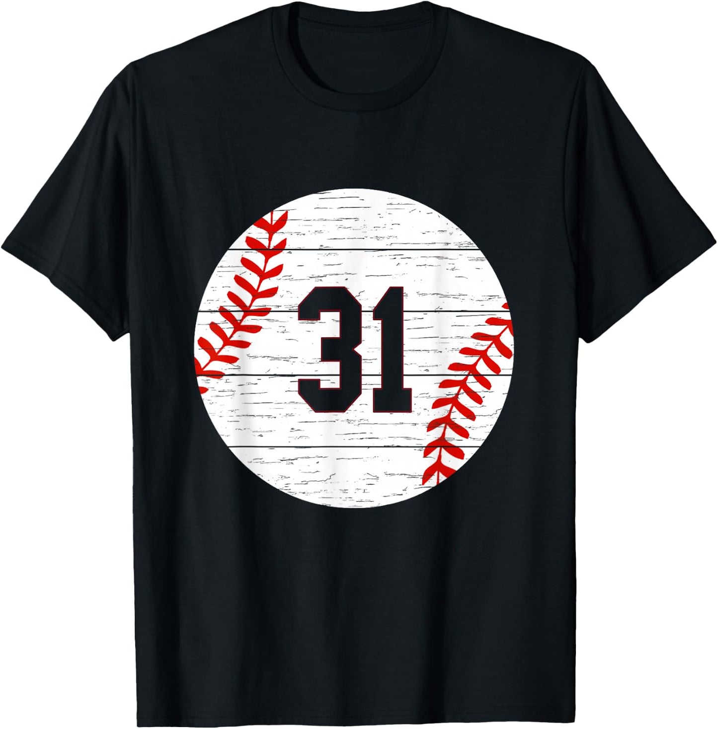 Baseball Number #31 Ball Vintage for Baseball Players Gift T-Shirt - T-Shirt | Black