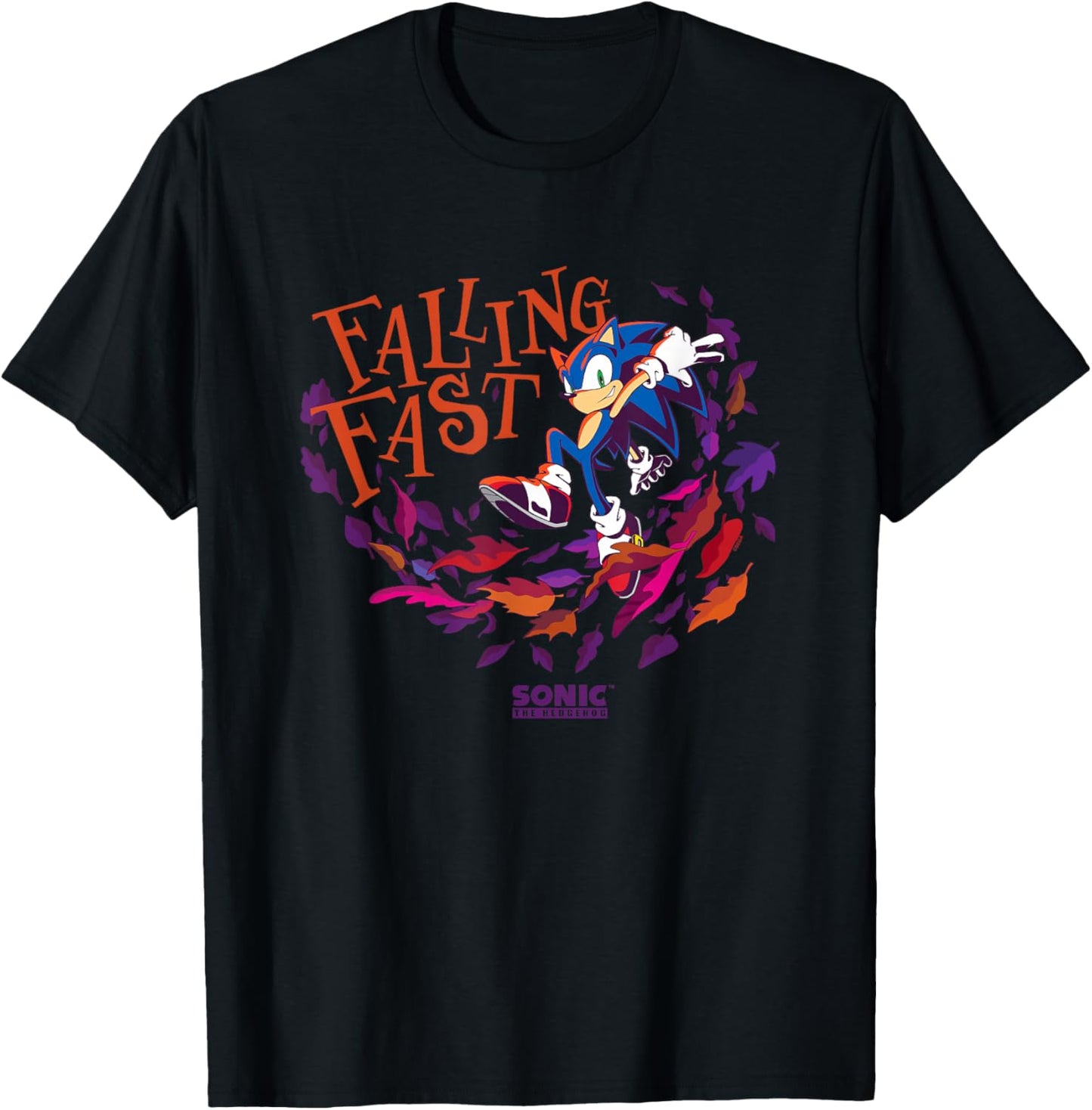 Sonic The Hedgehog Falling Fast Leaves in Autumn Logo T-Shirt - T-Shirt | Black