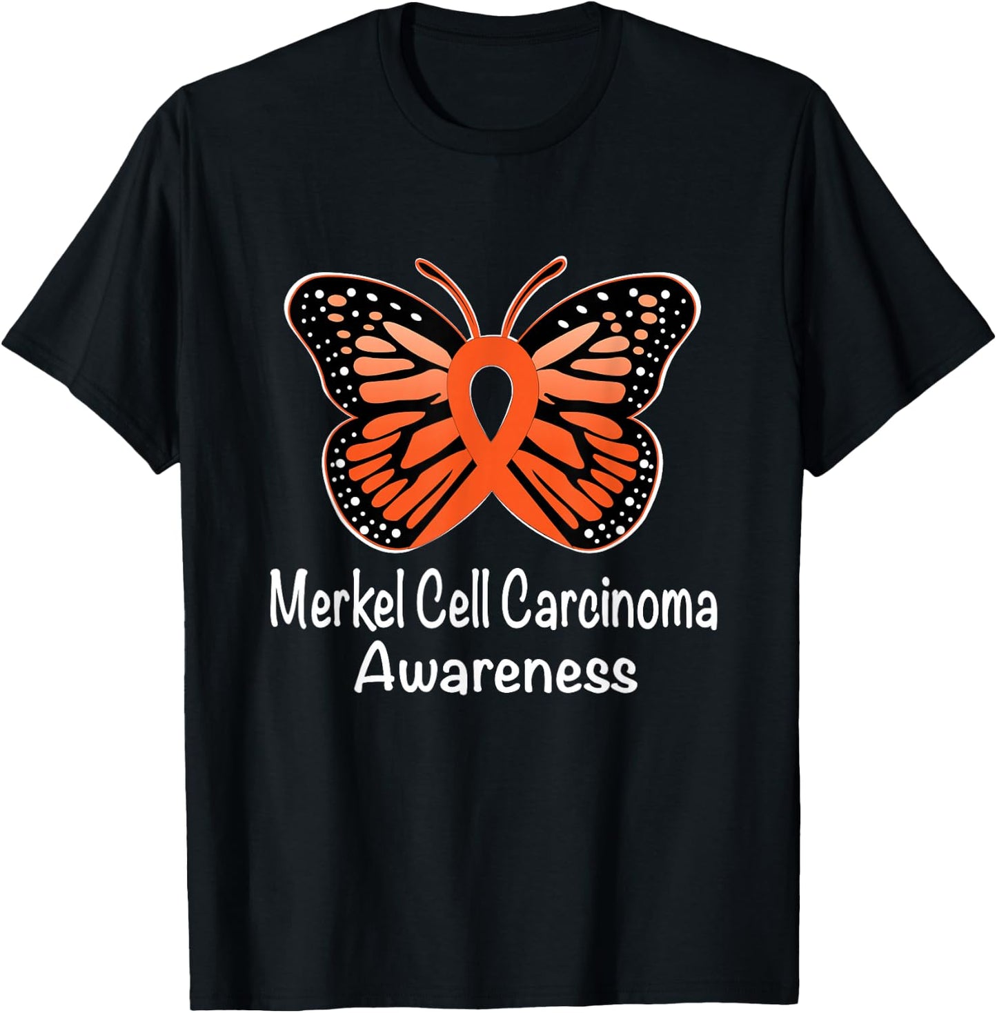 Merkel Cell Carcinoma Awareness Warrior Orange Ribbon T-Shirt - T-Shirt | Black