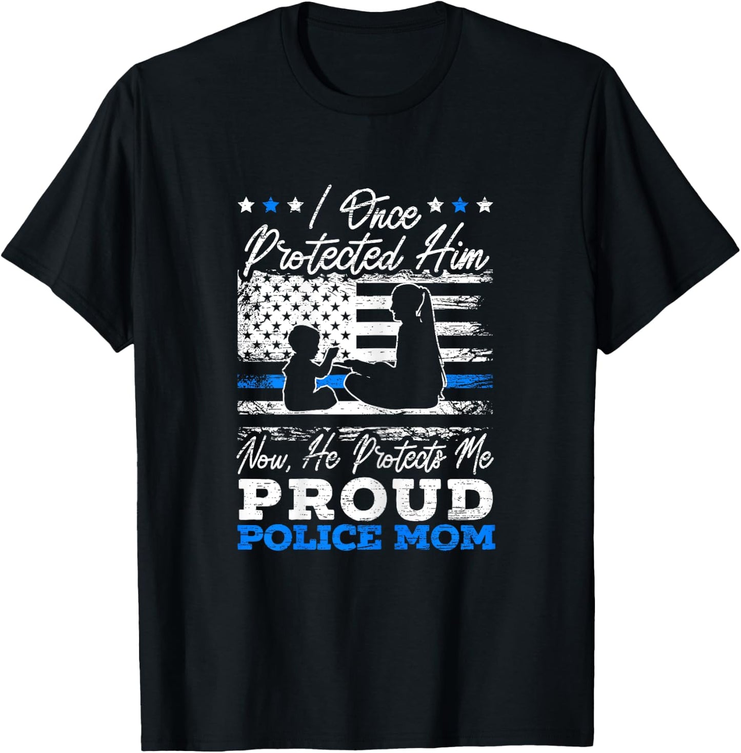 Proud Police Mom Law Enforcement Thin Blue Line Cop T-Shirt - T-Shirt | Black