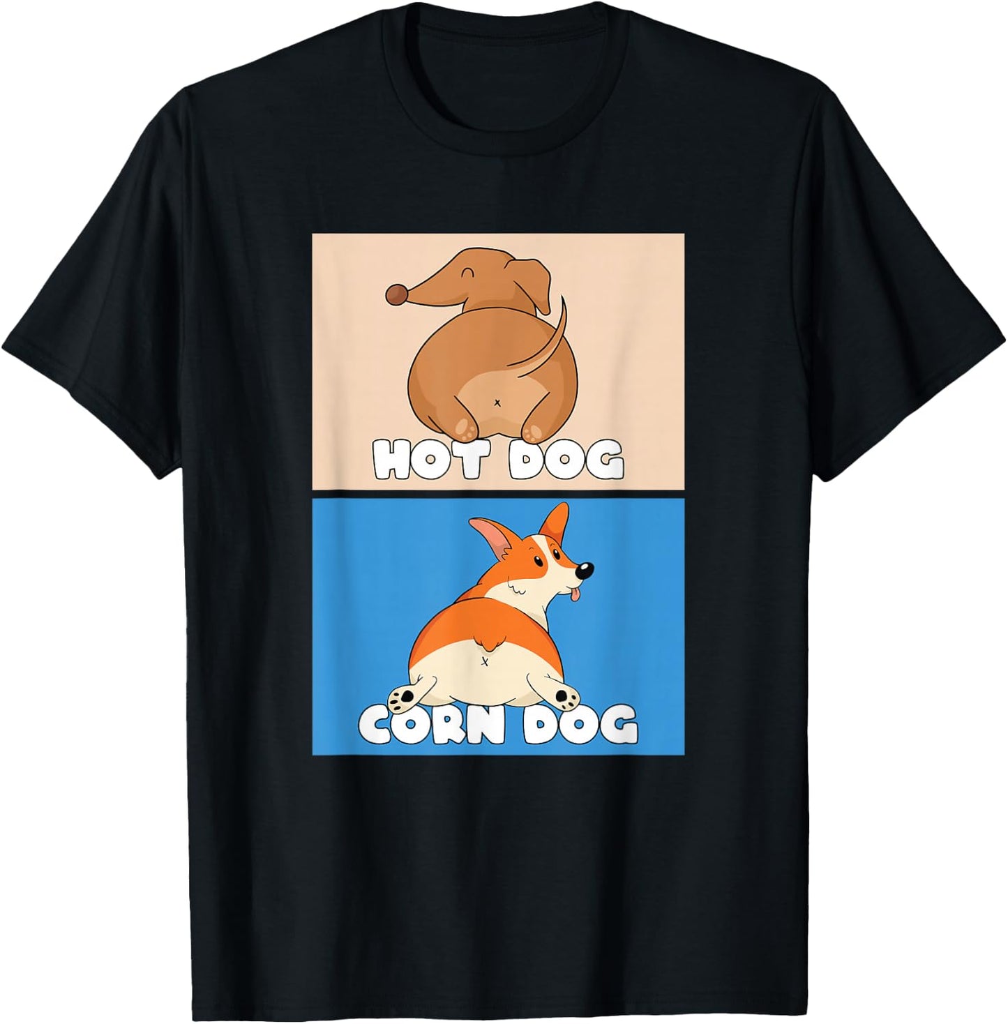 Pembroke Welsh Corgi Corn Dog And Hot Dog Wiener Dachshund Men Women T-Shirt - T-Shirt | Black
