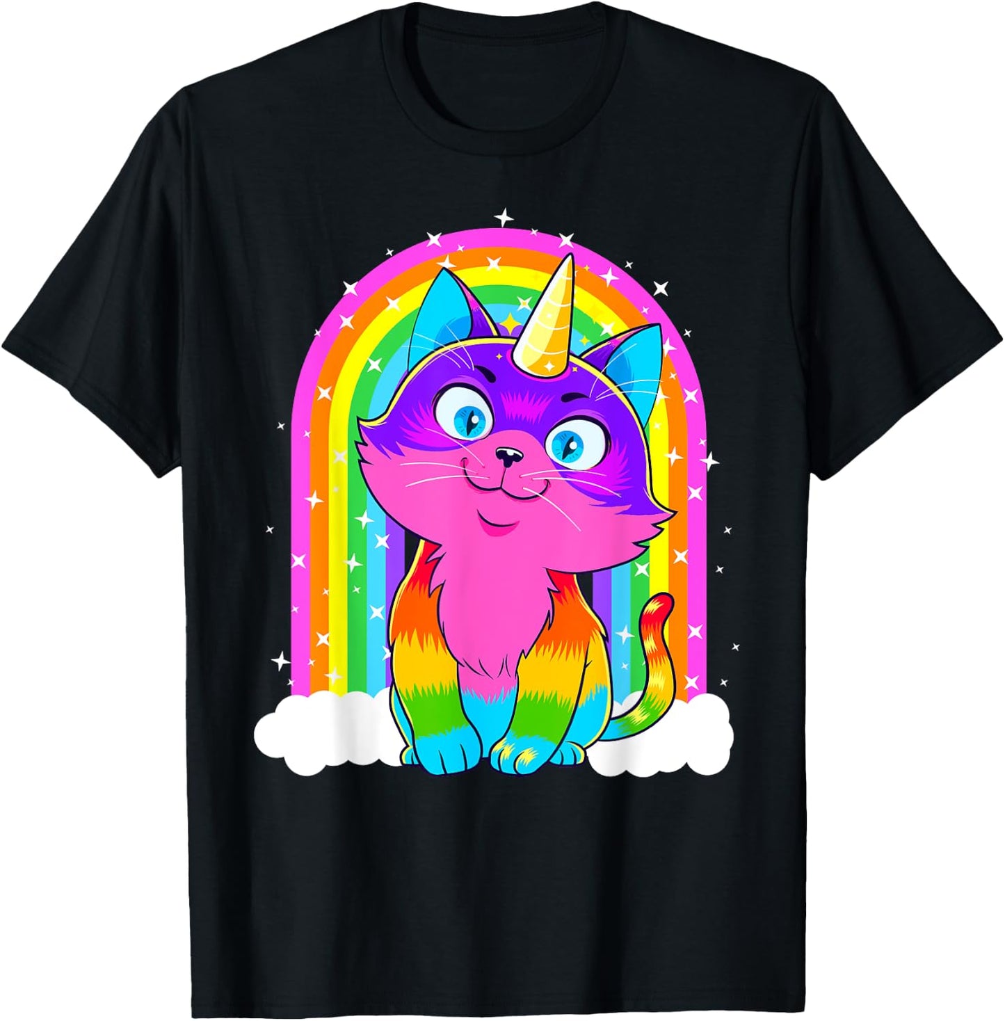 Caticorn Unicorn Cat Rainbow Kittycorn Kitty Gift Girl Women T-Shirt - T-Shirt | Black