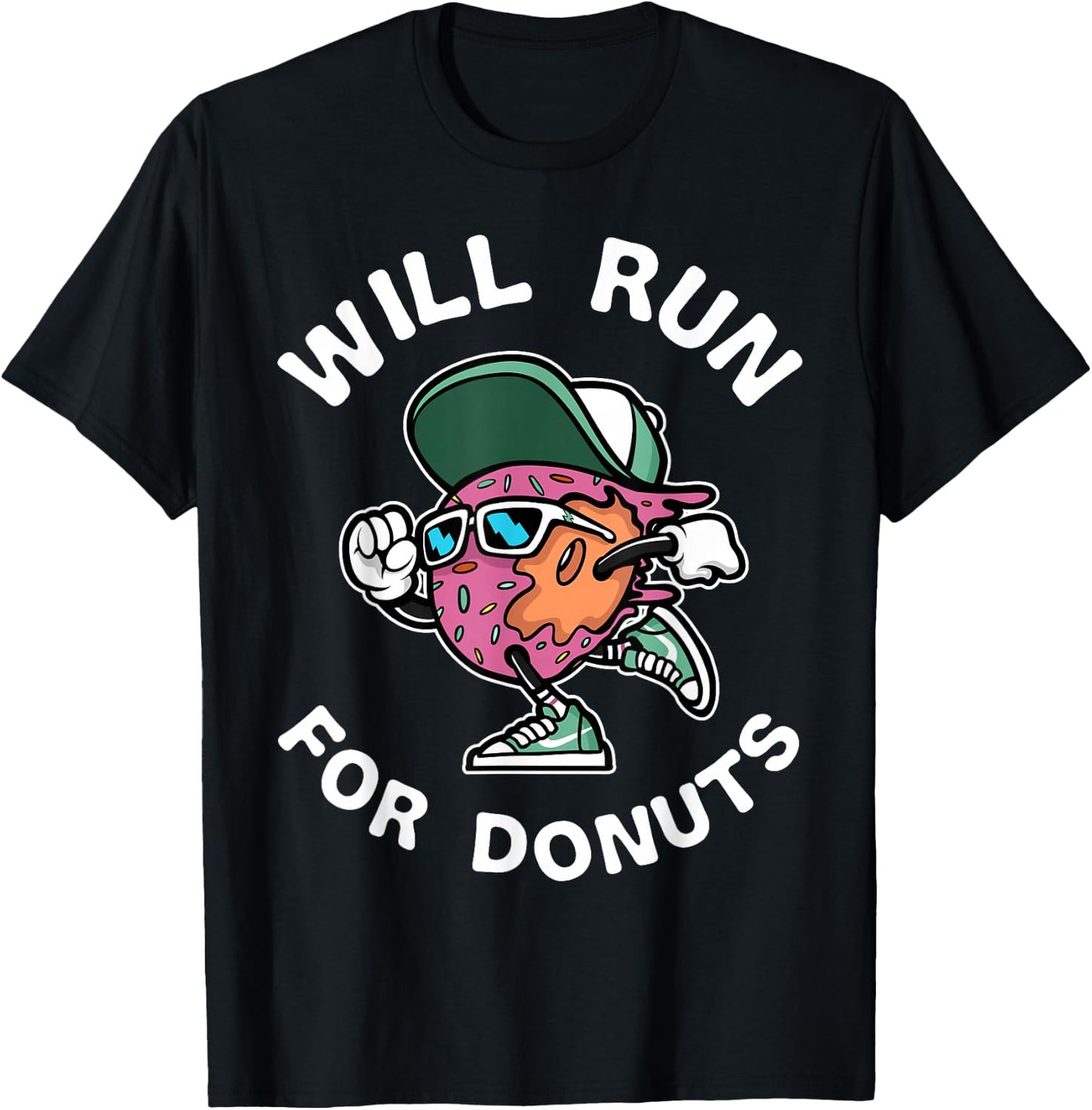 Runner WIll Run For Donuts Funny Runner Marathon Running T-Shirt - T-Shirt | Black