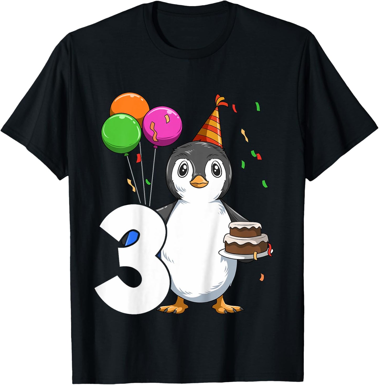 Penguin Birthday 3 Penguin 3rd Birthday Outfit Penguin Party T-Shirt - T-Shirt | Black