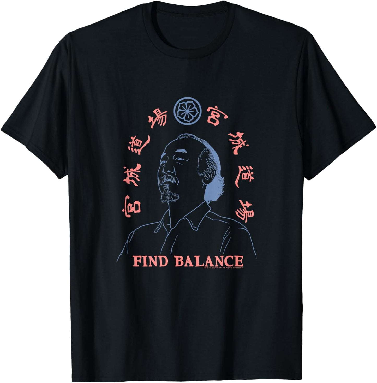 The Karate Kid Mr. Miyagi Find Balance Outline Retro Movie T-Shirt - T-Shirt | Black