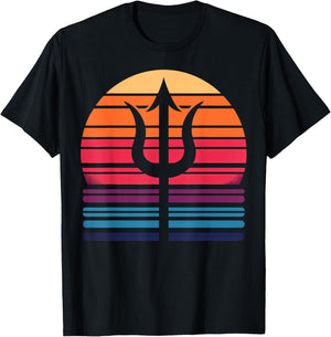 Trident of Poseidon in Retro Sunset Art Style Christmas T-Shirt - T-Shirt | Black