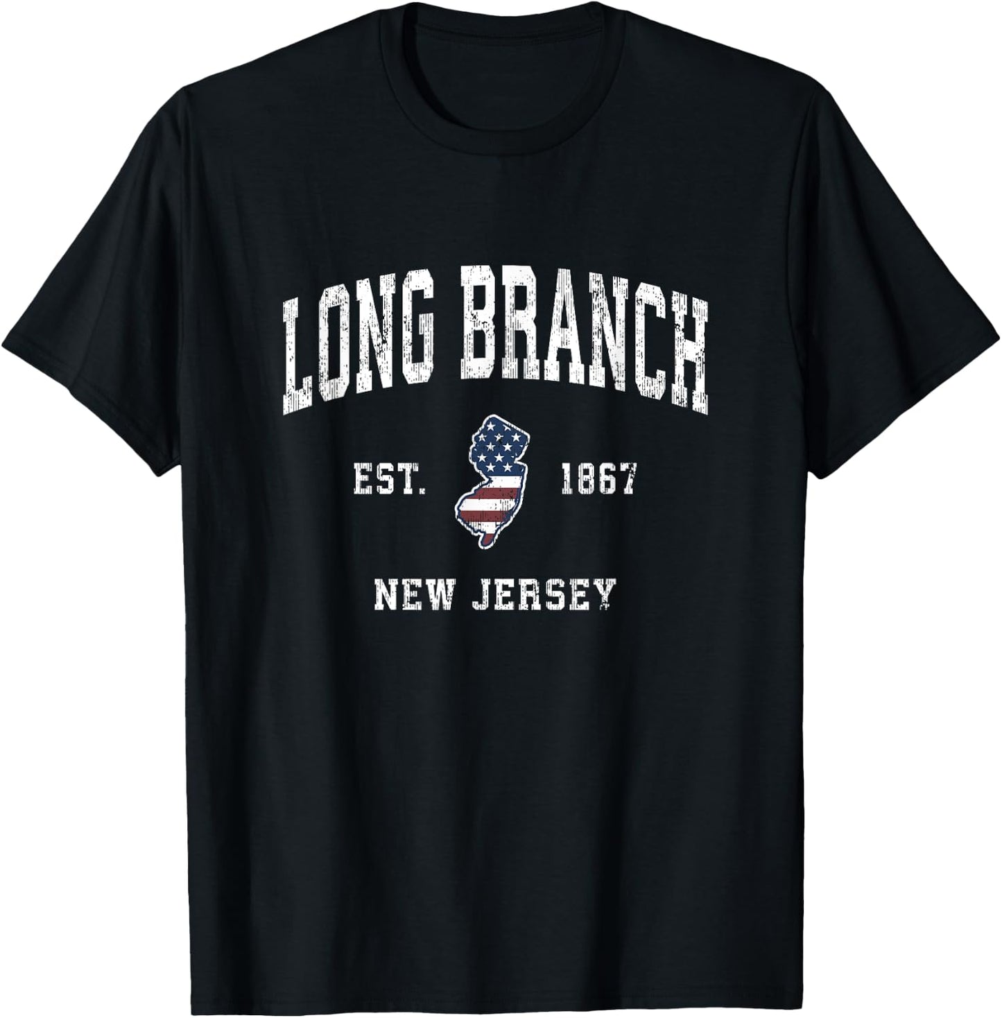 Long Branch New Jersey NJ Vintage American Flag Sports Desig T-Shirt - T-Shirt | Black