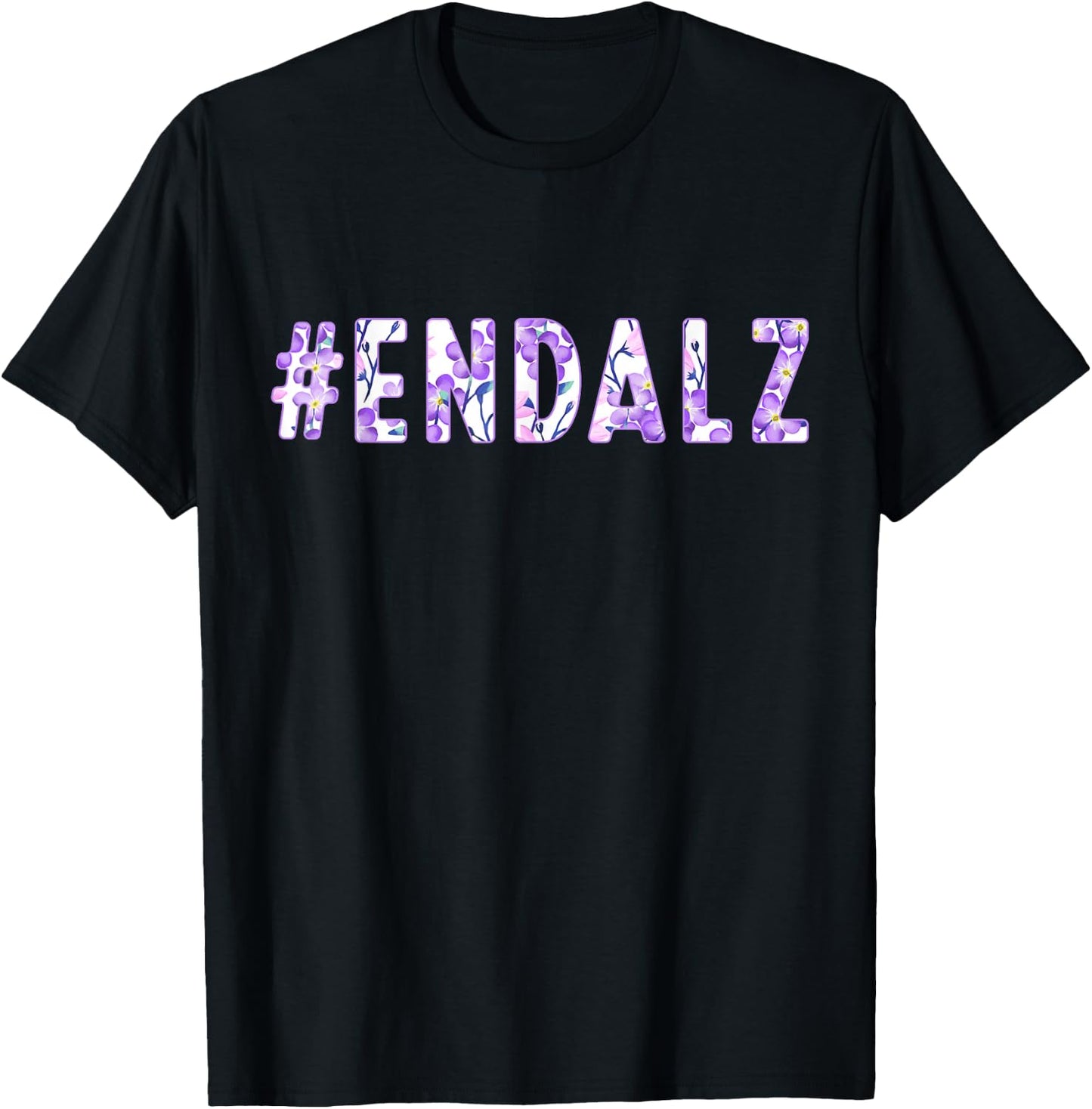 End ALZ Alzheimer's Awareness Purple Butterfly Flower Floral T-Shirt - T-Shirt | Black