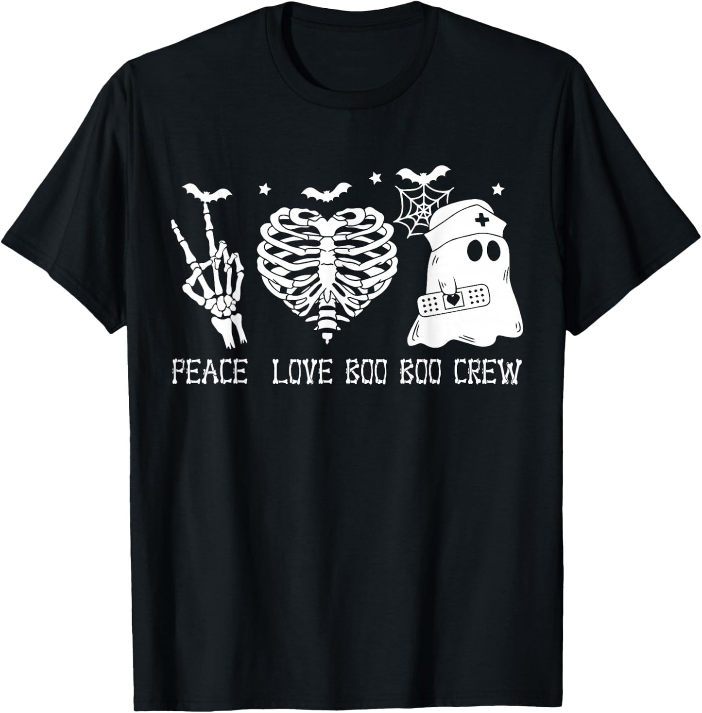 Peace Love Boo Boo Crew Lazy Halloween Nurse Ghost nursing T-Shirt - T-Shirt | Black