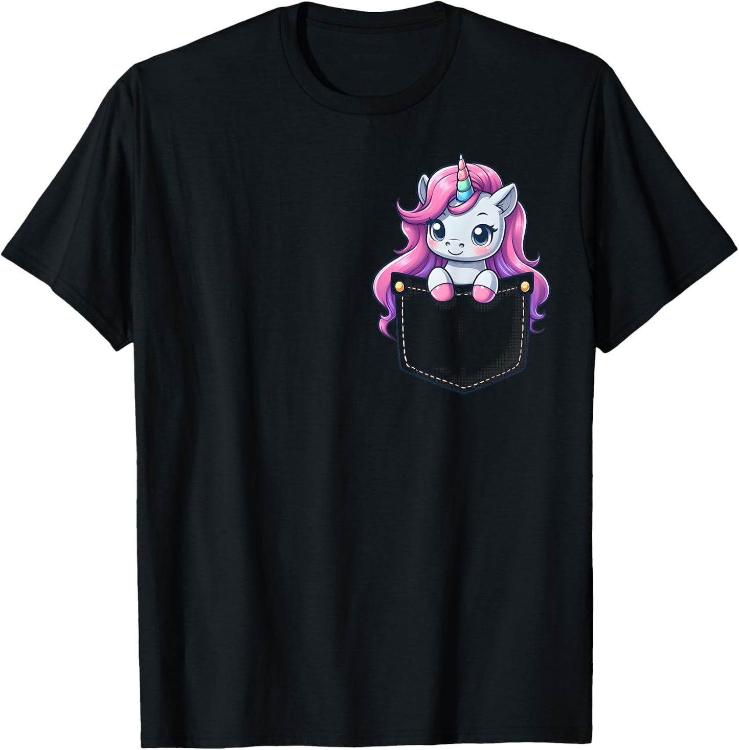 Majestic Unicorn in Pocket for Kids, Boys, Girls, Women T-Shirt - T-Shirt | Black