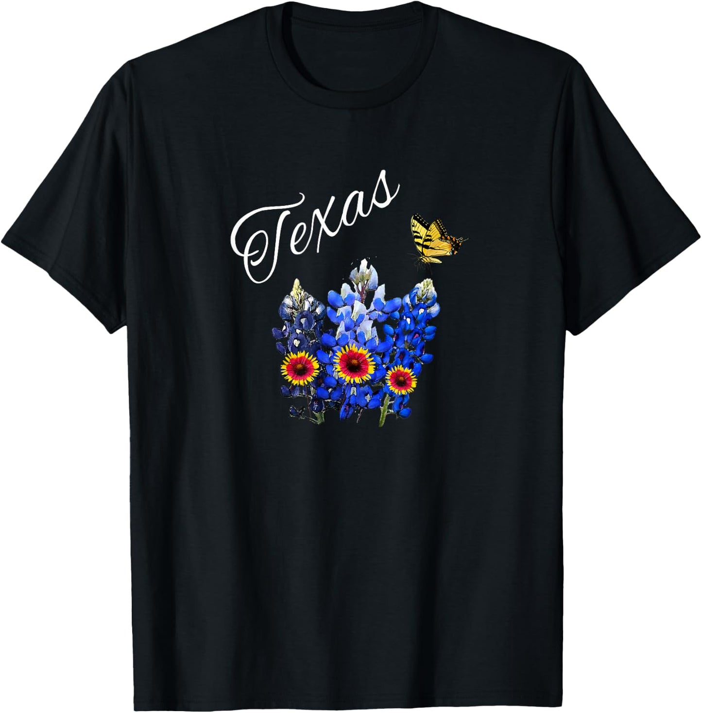 Texas Wildflower Butterfly Home State Bluebonnet Gift Design T-Shirt - T-Shirt | Black