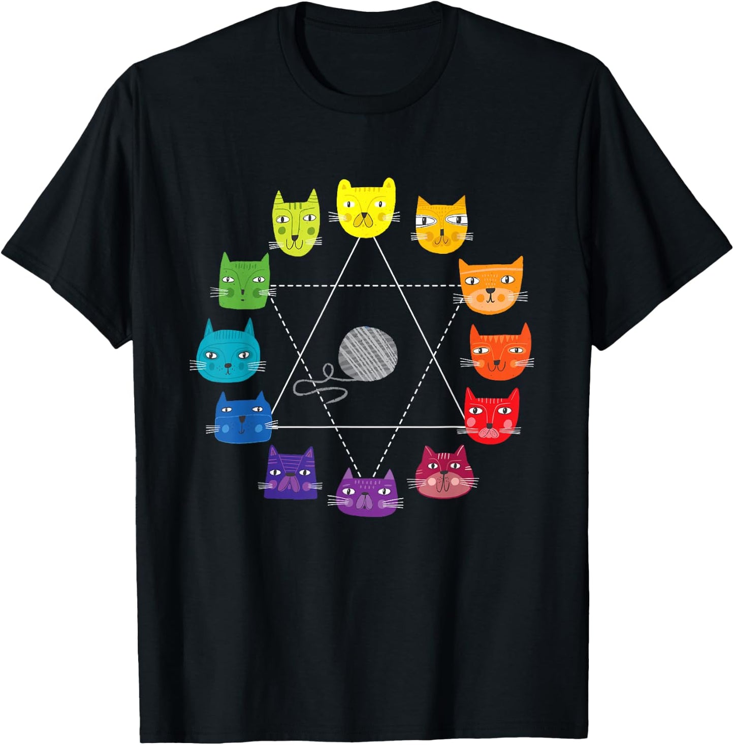 Cat Themed Artist Color Wheel Educational Art Teacher Men Women Kids T-Shirt - T-Shirt | Black