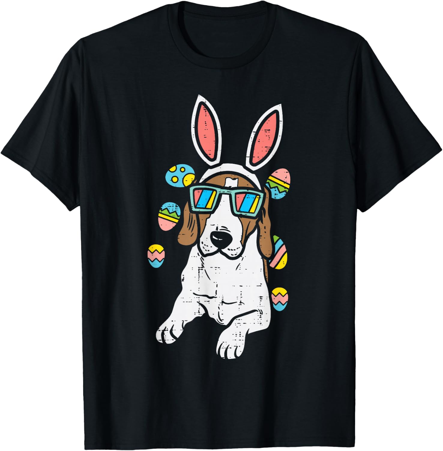 Beagle Bunny Ears Glasses Eggs Cute Easter Dog Owner Lover T-Shirt - T-Shirt | Black